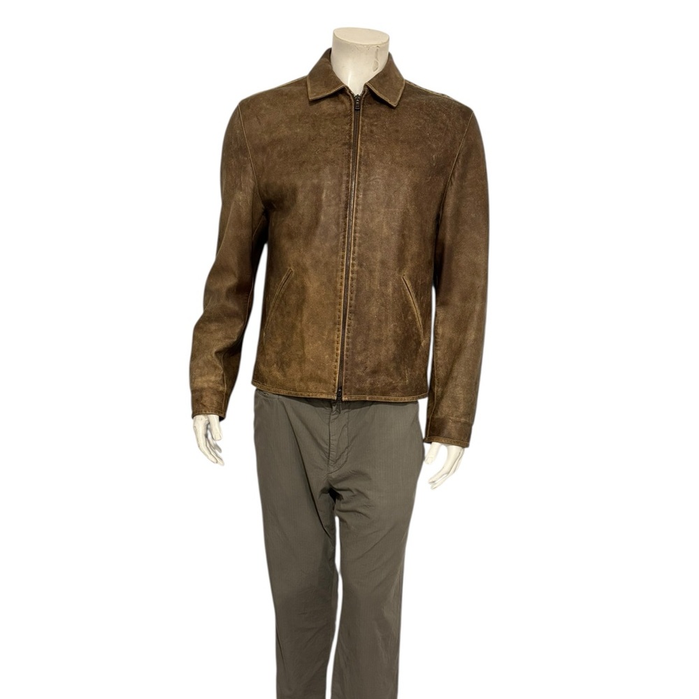 John Varvatos Men's Brown Full Zip Leather Jacket